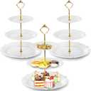 Fasmov 3 Pack Plastic Cupcake Stand, 3 Tier Cupcake Stand Dessert Plates Cake Fruit Candy Display Tower Reusable Pastry Platter for Wedding Birthday Baby Shower Tea Party Decorations - White
