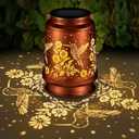 2 x Solar Lantern Outdoor Hanging Waterproof Outside Metal Openwork Hummingbird Pattern Birthday Gifts for Women Mom Landscape Lights for Porch Garden Yard Patio Pathway Decor(Great Hummingbird)