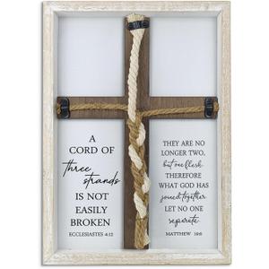 A Cord of Three Strands Wedding Sign 15"X10" Three Strands Braid Wall Decor Anniversary Religious Gifts for Couple Cross to Braid or Tie God's Knot, Symbolic of Unity (White)