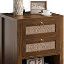 Rattan Night Stand with Drawers - Boho Nightstand with Charging Station, Bedside Table with Storage Shelf, Accent Side Table End Tables Living Room, Wood Nightstands for Bedroom, Walnut, 15.75"D x 18.11"W x 25.2"H