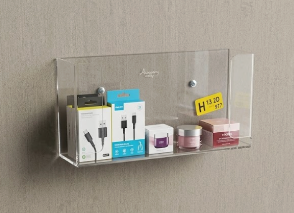 Acrylic Shelves for Wall Storage and Organizer, Clear | Transparent Design Highlights Skincare, Perfume, Easy-to-Find Versatile Floating Shelves for Bathroom, Bedroom and Playroom, 10.5x4x5x5"