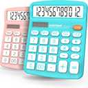 CATIGA Desktop Calculator (2 Pack) 12 Digit with Large LCD Display and Sensitive Button, Solar and Battery Dual Power, Standard Function for Office, Home, School, CD-2786 (Light Blue/Light Pink)