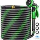 Non-Expandable Garden Hose 50 FT, Heavy-Duty & Flexible Water Hose with 10-Function Nozzle, Kink-Free & Leak-Proof Design, Ultra Lightweight Portable Yard Hose for Lawn, Car, Outdoor Use