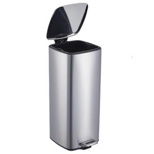 8 Gallon Trash Can, Stainless Steel Kitchen Garbage Can with Soft Close Lid and Removable Plastic Inner Bucket, Step On Metal Trash Bin, Square, Fingerprint Resistant, Silver