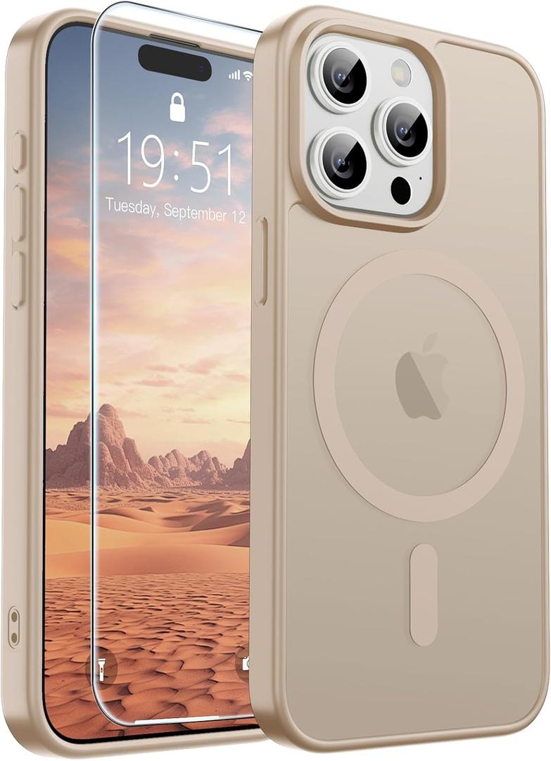 SUPFINE Magnetic for iPhone 15 Pro Case(Compatible with MagSafe)(Military Grade Drop Protection) Slim Translucent Matte Shockproof with Anti-Fingerprint Phone Case, Desert Gold