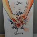 Canvas Wall Art Framed Love Forever Couple Holding Hands Floral Rose Watercolor Romantic Pink Elegant Eclectic Modern Wall Decor for Living Room Romantic Gift for Wife Girlfriend Decor 16x24 Inches