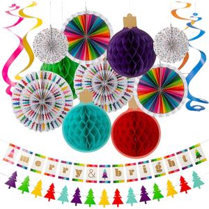 Merry & Bright Holiday Party Hanging Decorations  9 ft (1 Set) - Festive Decor for Christmas, Winter Celebrations, Office Parties & Holiday Gatherings
