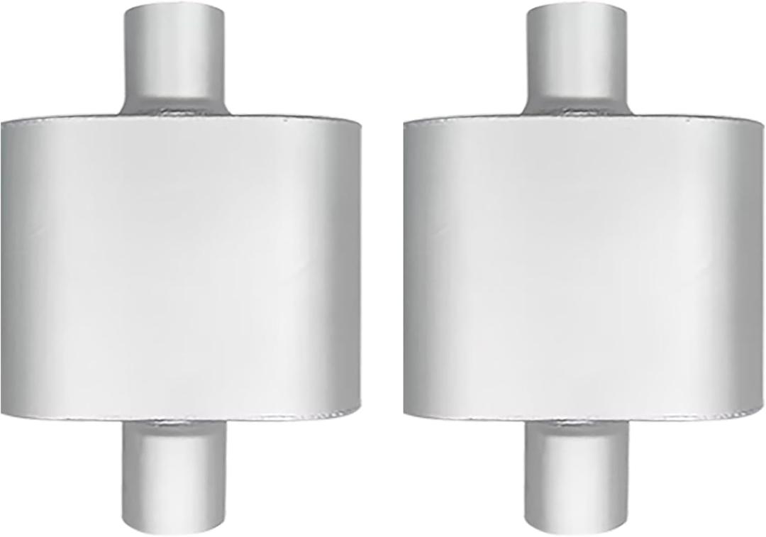 2.5" Center Inlet Center Outlet Single Chamber Muffler (2 Pack) - Aluminized steel Silver Coated Deep Tone Exhaust Muffler, Corrosion Resistant, Universal Fit for Trucks & Cars