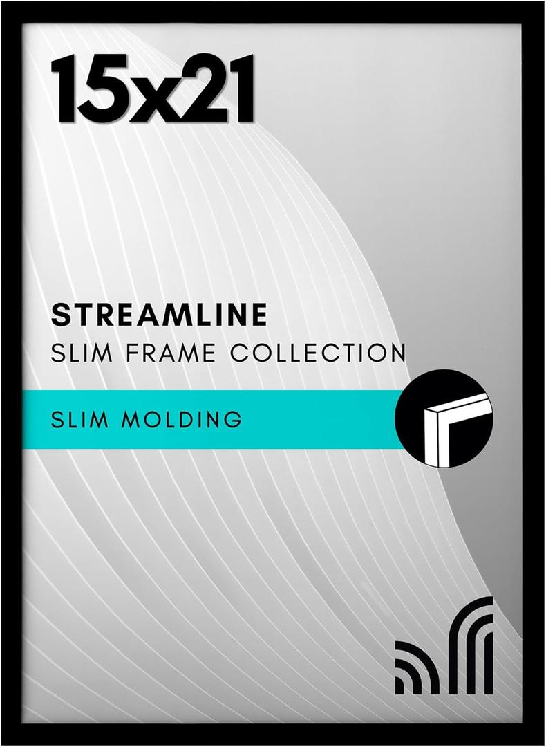 Americanflat 15x21 Picture Frame with Polished Plexiglass - Streamline Collection - Thin Border Picture Frame for Wall Display - Hanging Hardware Included - Black