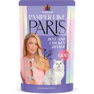 Weruva Paris Hilton Pamper Like Paris Wet Cat Food, Beef and Chicken in Gravy, 2.47oz Pouch, Pack of 12 (EXP 03/12/28)