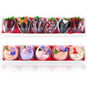 25 Pack 12 x 2.8 x 2.4 Inches Strawberry Boxes with Clear Lids,Long Macaron Boxes Gift Boxes For Cookies,Truffle,Cocoa Bombs,Chocolate (White)