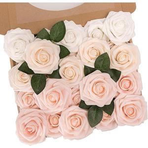 N&T NIETING Artificial Flowers, 25Pcs Fake Rose Flowers Roses for DIY Wedding Bouquets Centerpieces Bridal Shower Party Home Flower Arrangement Decorations, Series Blush Pink