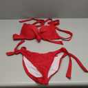 ZAFUL Women's Textured Underwire Bikini Set V Notch High Cut Swimwear Tie Side Ribbed Sexy Swimsuits (Small, Red)