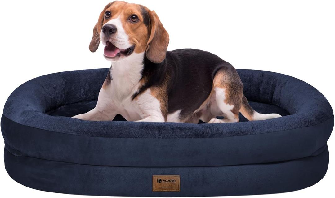 Orthopedic Dog Bed for Medium Dogs, Waterproof Dog Bed with Removable Bolsters, Egg Crate Foam Pet Couch for Medium Size Dog with Machine Washable Cover & Non-Slip Bottom, Navy (35"L x 25"W x 7"Th)