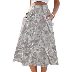SOFIA'S CHOICE Womens High Waist Midi Skirt Casual A Line Skirts with Pocket (Gray, S)