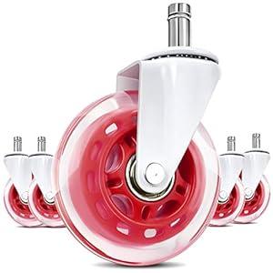 Office Chair Wheels Roller Blade - 11x22mm Stem Size 3 Inch Heavy Duty Rubber Caster Desk Chair Wheels Replacement Set of 5Quiet Smooth for All Floors Including Hardwood and Carpet, Red
