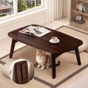Japanese Floor Table - Bamboo Wood Japanese Folding Table for Tatami, Tea, Meditation, Dining - Portable & Easy Storage, No Assembly Required - Compact Design for Sitting on Floor 31.5 Inches (Black Walnut)