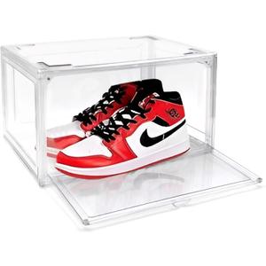 Ultra All Clear Shoe Boxes Plastic Stackable Professional Grade Shoe Display Case with Magnetic Side Drop Door Open Easy Assembly Modern Shoe Sneaker Display Case Fits US Size 14