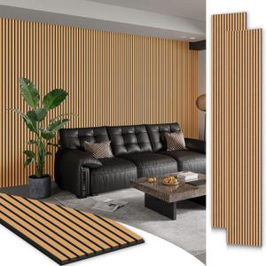 Smartstandard 2 Pack 106" x 12.6" Wood Slat Wall Panels, Soundproof Wooden Wall Panels, Acoustic Wood Panels for Wall, 3D Fluted Wood Panels for Interior Wall Decor, Light Brown