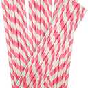 150 Packs Pink Paper Straws Drinking Disposable Stripe Straws Bulk qiqee