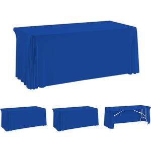 HAORUI Open Back Table Skirts, 4Pack Rectangle Wrinkle Resistant Table Clothes, Ruffles Elastic Table Cover for Banquets, Weddings, Parties (6ft Royal Blue)