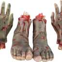 4pcs Halloween Bloody Decoration Haunted House Scary Fake Bloody Broken Severed Hands and Foot Body Prank Party Props
