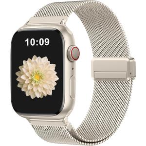 Zedoli Magnetic Metal Band Milanese Loop Compatible with Apple Watch Bands 40mm 41mm 38mm 42mm 44mm 45mm 46mm 49mm Women Men,Stainless Steel Strap for iWatch Band Series SE 11 10 9 8 7 6 5 4 3 2 Ultra (Starlight)