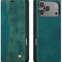 QLTYPRI for iPhone 17 Pro Max Case Wallet with Card Holder, Vintage PU Leather Kickstand Magnetic Closure Shockproof Folio Book Cover Case for iPhone 17 Pro Max - Retro Green