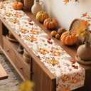 Fall Table Runner, Pumpkin Maple Leaf Thanksgiving Table Runner, 13x72 Inch Autumn Harvest Farmhouse Style Tabletop Decoration for Dining Holiday Party Decor (Pumpkin-B)