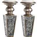 Creative Scents Schonwerk Silver Pillar Candle Holder Set of 2 - Crackled Mosaic Design - Centerpiece Table Decoration - Coffee Table Decor - Decoration Centerpiece for Living/Dining Room - Best Gift