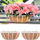 LaLaGreen Deck Railing Planters (2 Pack, 16 Inch) White Metal Rectangular Window Flower Box with Coco Liner, Wall Hanging Planter for Outdoor Plants Deck Rail Fence Balcony Patio Porch Garden Decor