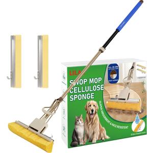 LILAC Cellulose Sponge Mop with 2 Replacement Heads,4-Color Handle for Zoned Cleaning, Super Absorbent Pop Up Roller Mop for Hardwood,Laminate Floors, Heavy Duty Floor Scrubber (Blue)