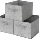 GRANNY SAYS Storage Baskets for Shelves, Closet Storage Bins with Handles, Fabric Organizers and Storage Bins, Storage Boxes for Clothes, Gray, Medium, 3-Pack