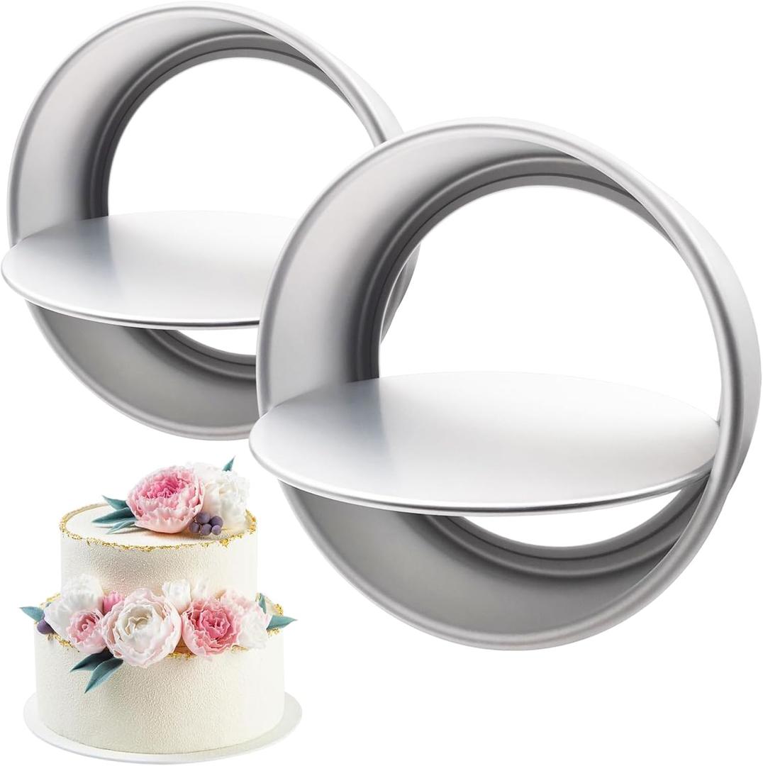 Aluminum Round Cake Pans, 2pcs Nonstick Baking Pan with Removable Bottom 6/8 Inches Cheese Cake Mold Straight Edge for Wedding Birthday Anniversary or Party Event