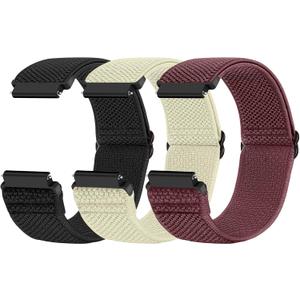 Compatible with 16mm 18mm 19mm 20mm 22mm 24mm Watch Bands Quick Release Replacement Wristband,Adjustable Stretchy Nylon Solo Loop Straps Fabric Braided Sport Elastic Bands for Men Women (Black+Beige+Wine Red)