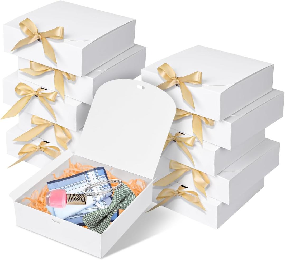 10pack Gift Boxes with Lids, 6.5''x6.5''x2'' White Gift Boxes For Presents, Paper Boxes Gift Boxes with Ribbon for Birthday Wedding Party Chocolate Candy