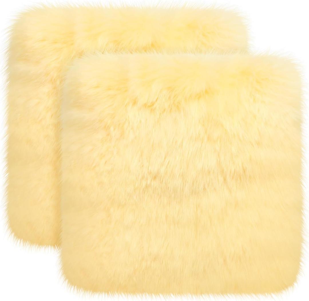 2 Pcs Natural Sheepskin for Bed Sores and Skin Imitation Wool Medical Sheepskins with Non-Slip Back for Pain Relief and Discomfort, Wool Seat Pad, 17 in x 17 in(Beige)