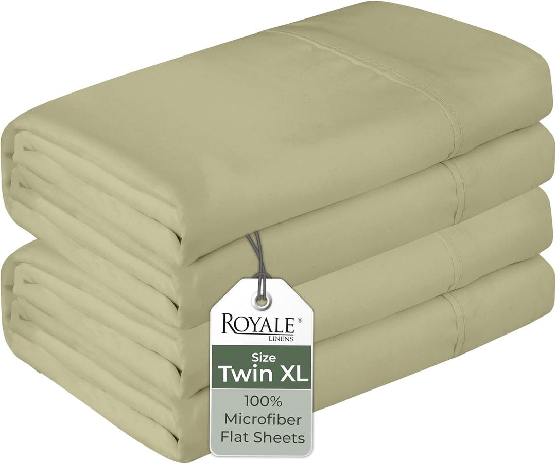 Royale Linens 2 Pack Bulk Flat Sheet Set - Top Sheets - Soft Microfiber - Wrinkle & Stain Resistant - for Hotel, Massage Table, Hospital, Dorm- Twin XL Flat Sheet Sold Separately (Twin Xl, Sage Green)