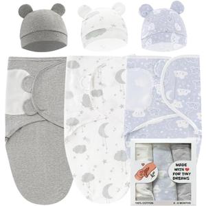 Baby Swaddle 3-Pack Ultra Soft & Breathable 100% Cotton Newborn Swaddle Blanket, 0-6 Months Baby Sleep Sack, Ergonomic Stretch Fabric for Better Sleep