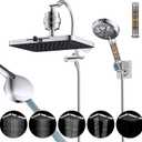 Hibbent Upgraded 5-spray 13'' Dual Filtered Rainfall Shower Head Combo, High Pressure 10-setting Handheld Shower Head with 12'' Adjustable Extension Arm, 20 Stage Shower Filter, 71'' Hose, Chrome