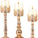 Candle Holders for Pillar Candles Set of 3 Gold Vintage Tall Candle Holders Decorative Large Table Centerpieces Candle Stand Decor