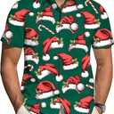 Christmas Shirt for Men Hawaiian Beach Graphic Shirts Xmas Holiday Button Down Short Sleeve Casual Tops (Green, XL)