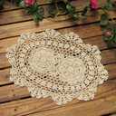 Phantomon Lace Doilies Handmade Crochet Placemats Cotton Doilies Cloth Lace, Pack of 4, Oval Shape, 10 x 14 inch (Beige)
