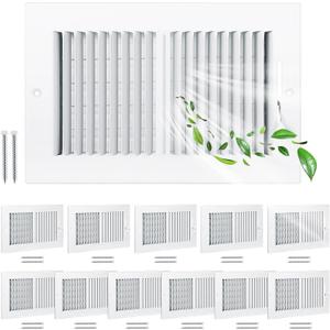 Rossesay 12 Pcs Two Way Wall Vent Cover 10 x 6 Inch Air Vent Cover 2 Way Stamped Face Steel Ceiling HVAC Sidewall Air Ceiling Register for Home Office Bathroom Toilet Sidewall or Ceiling Vent