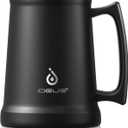 Ideus Insulated Beer Stein, 24/32oz Stainless Steel Double Walled Beer Mug Giant Bar Drinkware Metal Beer Cup with Big Grip Handle (Black, 24oz (710ml))