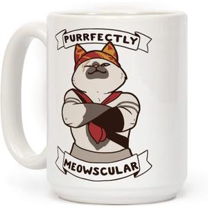 LookHUMAN Cute Cat Coffee Mug - Perfectly Meowscular Chef - Ideal For Pet Owners, Coffee Addicts, And Kitchen Enthusiasts - Unique Gift For Birthdays Or Holidays - Quality Ceramic w/Bold Print, 15oz
