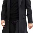 chouyatou Men's Fall Winter Office Single Breasted Long Dress Wool Coat Overcoat (Large, Black)