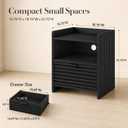 BON AUGURE Black Wood Nightstand, Modern End Table with Drawer, 15.75"D x 18.5"W x 21.73"H