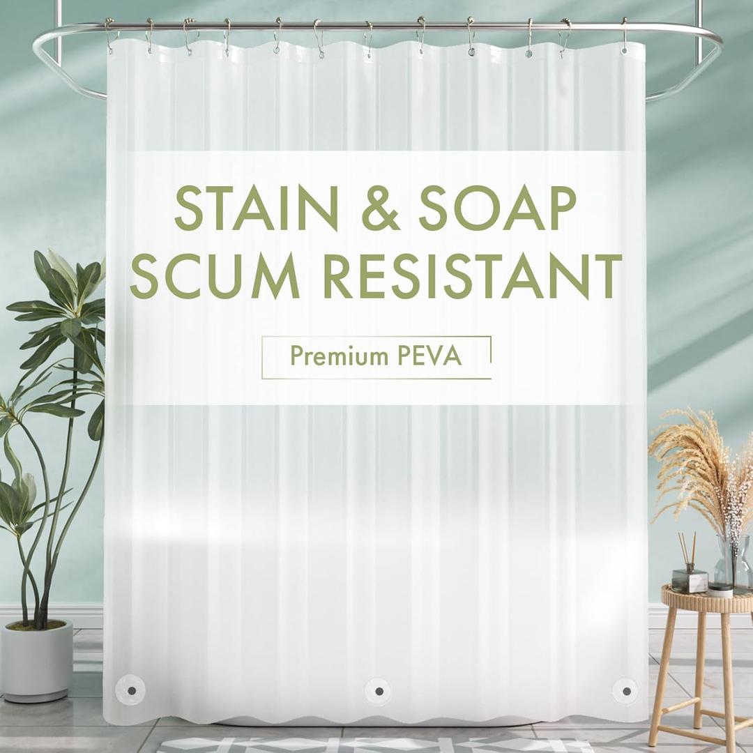AmazerBath Shower Curtain Liner, 72x72 Plastic Frosted Shower Liner, Cute PEVA Shower Curtain Liners, Waterproof Vinyl Shower Curtain Liner with 3 Magnets, Lightweight Shower Curtains for Bathroom (72"W x 72"L (Pack of 1))