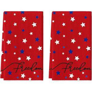 Artoid Mode Red Freedom Stars America Patriotic 4th of July Kitchen Towels Dish Towels, 18x26 Inch Memorial Day Decoration Hand Towels Set of 2